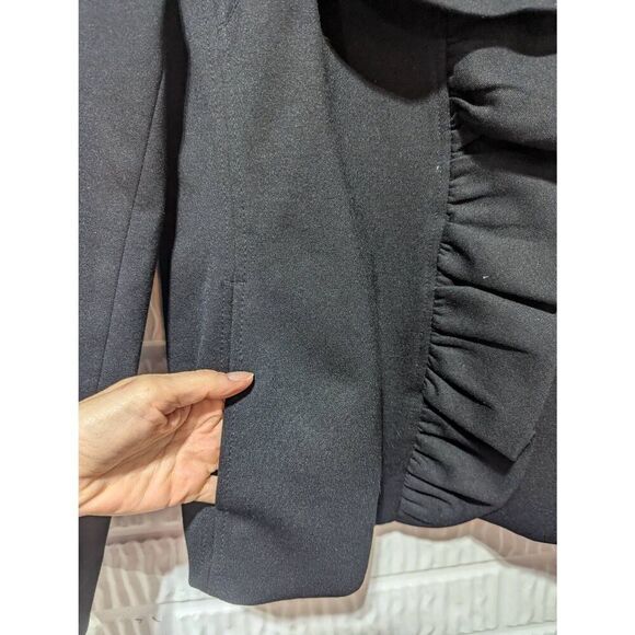 iNC International Concepts Women's Black Solid Ruffle Neck Blazer Jacket Size PS - Picture 3 of 7